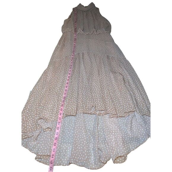 TAYLOR TAN POLKA DOT MOCK NECK MAXI DRESS - Picture 9 of 10